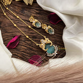 Stylish Dual Elephant Aqua Green AD Stone Pendant Chain-G14523